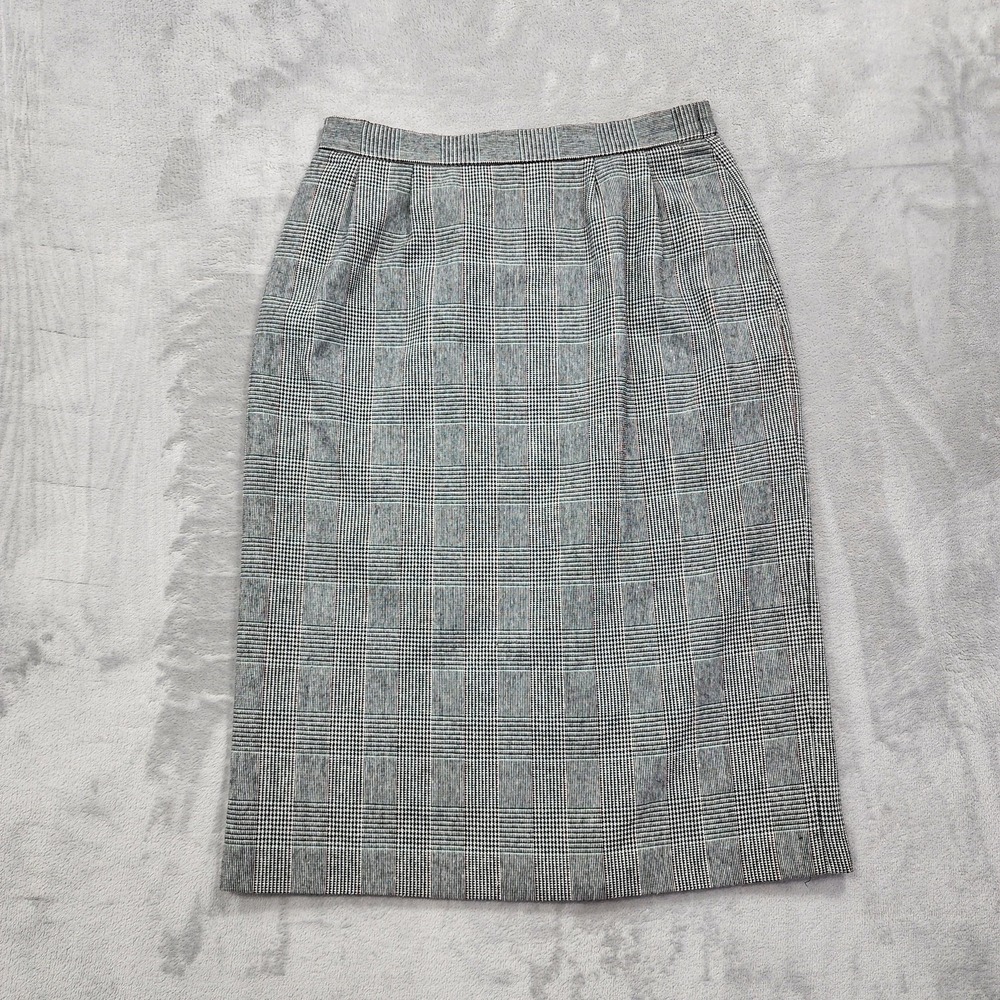 Vintage Sweet Suit Skirt Womens 6 Petite Black Plaid Wool Pencil Lined Office
